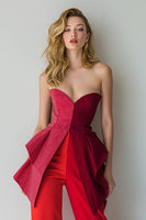 Load image into Gallery viewer, Red Strapless 2 Piece Patchwork Business Suits