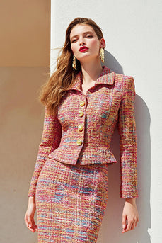 Sunset 2 Piece Tweed Pencil Midi Pageant Interview Outfits with Sleeves