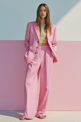 Pink 2 Piece Satin Single Breasted Prom Suits with Pockets