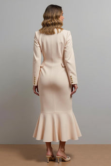 Champagne Single Breasted Mermaid Satin Long Blazer Dress