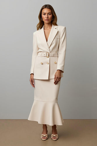 Champagne Satin Notched Lapel 2 Piece Business Suits with Belt