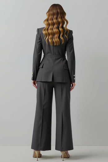 Dark Grey 2 Piece Peak Lapel Double Breasted Business Suits
