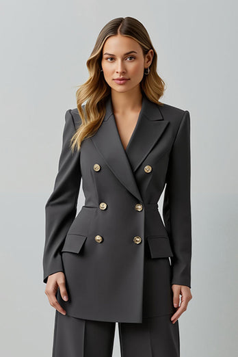 Dark Grey 2 Piece Peak Lapel Double Breasted Business Suits