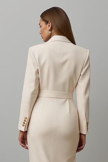Champagne Pencil Notched Lapel Single Breasted Midi Blazer Dress