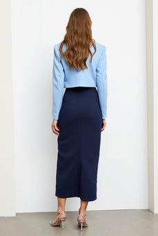 2 Piece Navy Blue Notched Lapel Pencil Long Business Suits