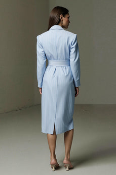 Blue Pencil Collar Neck Single Breasted Midi Shirt Dress