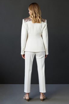 Sparkly White 2 Piece Shawl Lapel Prom Suits with Buttons