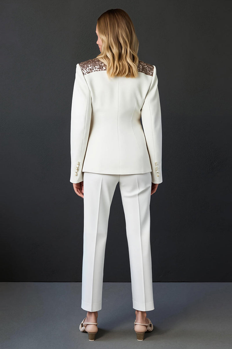 Load image into Gallery viewer, Sparkly White 2 Piece Shawl Lapel Prom Suits with Buttons