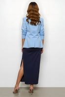 Load image into Gallery viewer, Navy Blue 2 Piece Notched Lapel Pencil Midi Business Suits with Slit