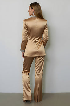 2 Piece Sparkly Dark Golden Peak Lapel Women Prom Suits