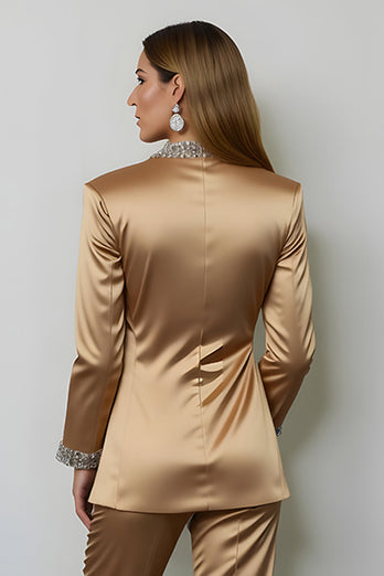 2 Piece Sparkly Dark Golden Peak Lapel Women Prom Suits