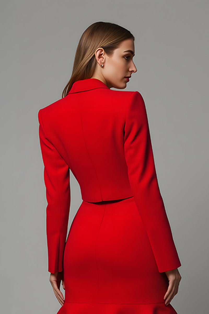 Load image into Gallery viewer, 2 Piece Red Satin Mermaid Satin Midi Prom Suits