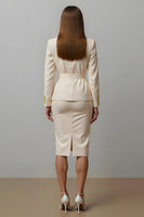 Load image into Gallery viewer, 2 Piece Ivory Notched Lapel Pencil Midi Business Suits with Slit