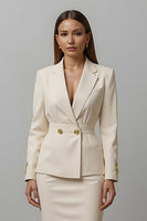 Load image into Gallery viewer, 2 Piece Ivory Notched Lapel Pencil Midi Business Suits with Slit