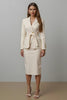 Load image into Gallery viewer, 2 Piece Ivory Notched Lapel Pencil Midi Business Suits with Sash