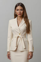Load image into Gallery viewer, 2 Piece Ivory Notched Lapel Pencil Midi Business Suits with Sash