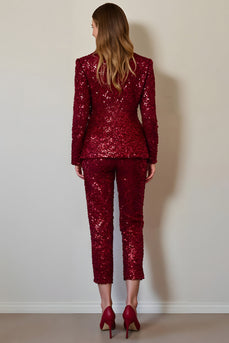Sparkly 2 Piece Burgundy Sequins One Button Women Prom Suits