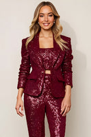 Load image into Gallery viewer, Sparkly 2 Piece Burgundy Sequins One Button Women Prom Suits