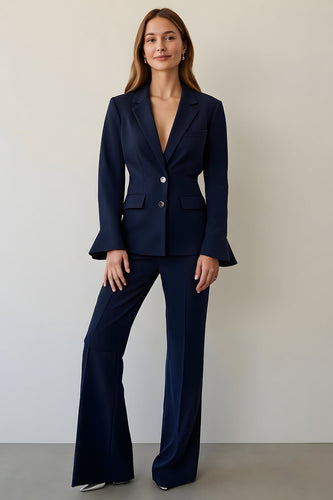 Navy 2 Piece Notched Lapel Single Breasted Business Suits