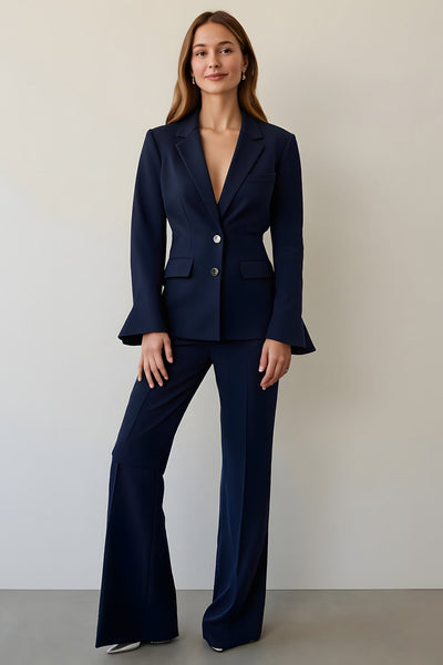 Navy 2 Piece Notched Lapel Single Breasted Business Suits