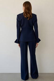 Navy 2 Piece Notched Lapel Single Breasted Business Suits