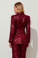 Load image into Gallery viewer, Sparkly  2 Piece Burgundy Sequins Peak Lapel Women Prom Suits