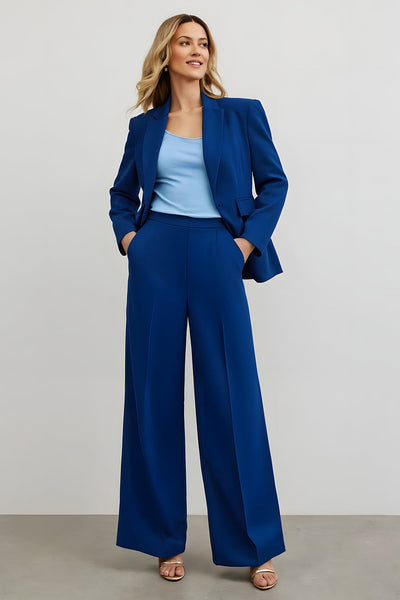 2 Piece Dark Blue Satin Notched Lapel Business Suits with Pockets