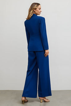 2 Piece Dark Blue Satin Notched Lapel Business Suits with Pockets