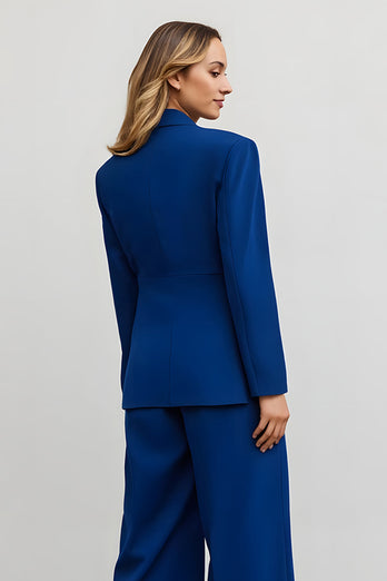 2 Piece Dark Blue Satin Notched Lapel Business Suits with Pockets