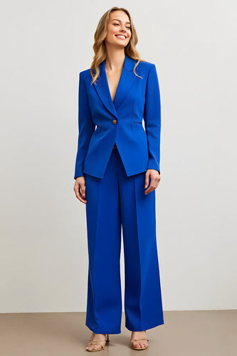 2 Piece Satin Royal Blue Notched Lapel One Button Women Prom Suits