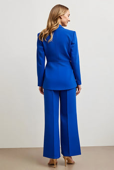 2 Piece Satin Royal Blue Notched Lapel One Button Women Prom Suits