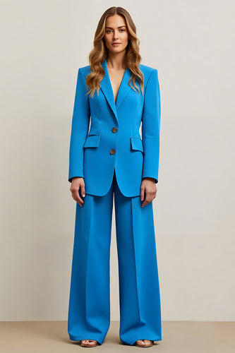 2 Piece Blue Satin Single Breasted Women Prom Suits