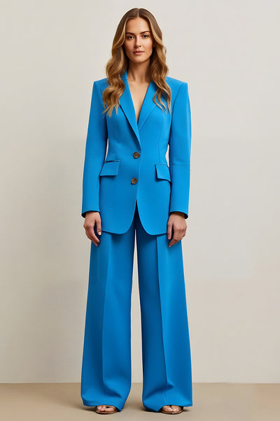 2 Piece Blue Satin Single Breasted Women Prom Suits
