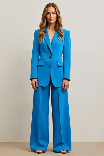 2 Piece Blue Satin Single Breasted Women Prom Suits