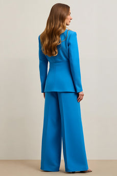 2 Piece Blue Satin Single Breasted Women Prom Suits