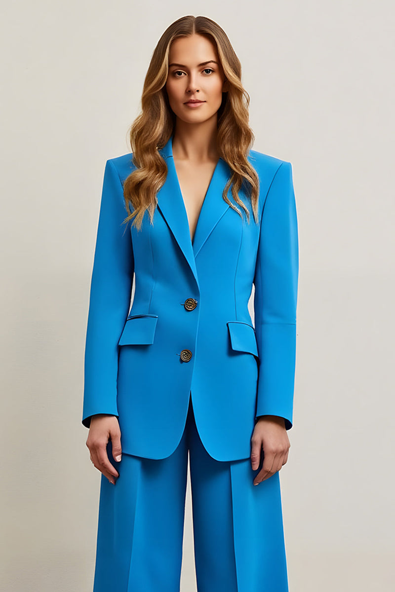 Load image into Gallery viewer, 2 Piece Blue Satin Single Breasted Women Prom Suits