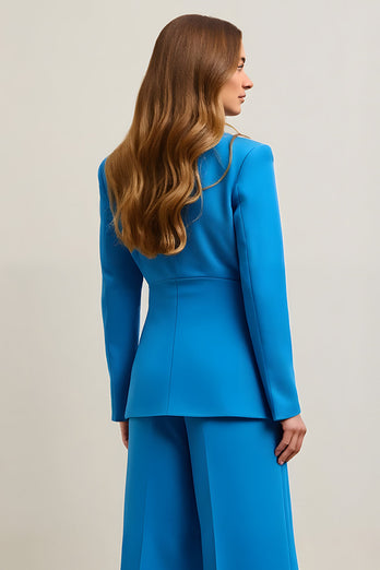 2 Piece Blue Satin Single Breasted Women Prom Suits