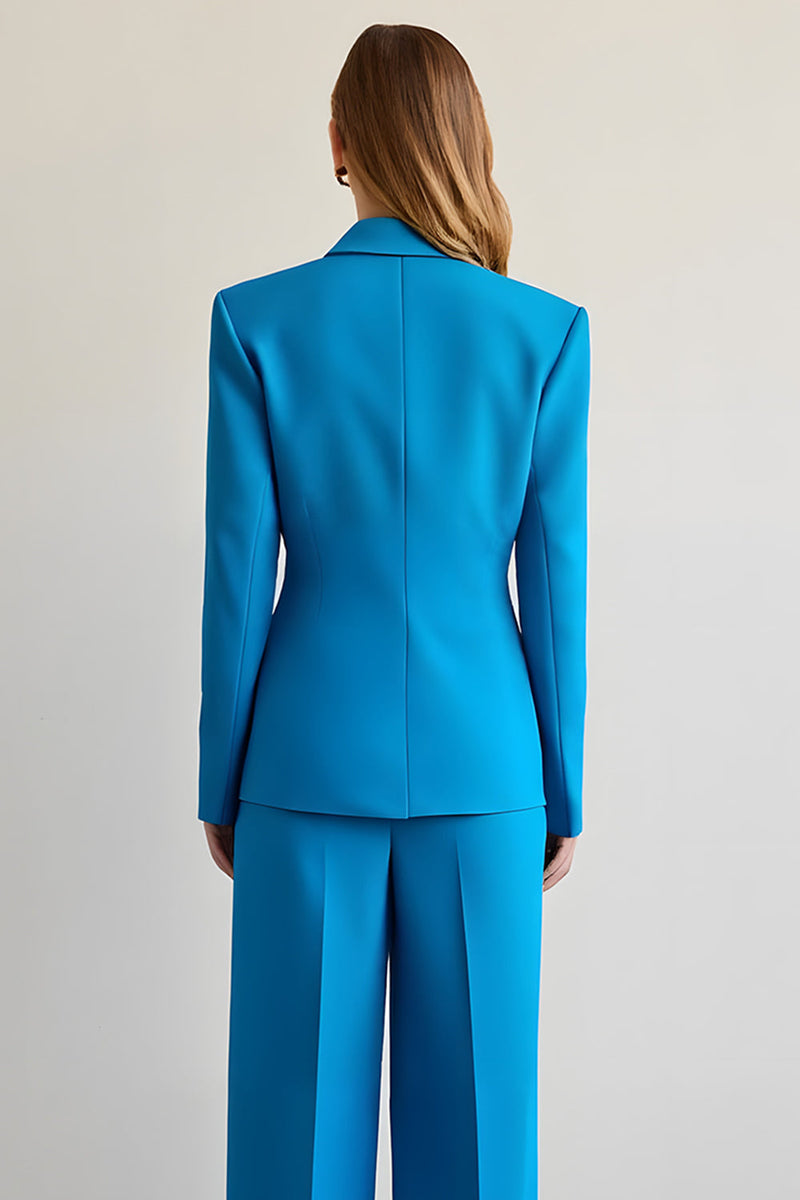 Load image into Gallery viewer, Blue 2 Piece Satin Notched Lapel Single Breasted Women Prom Suits