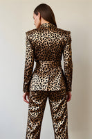 Load image into Gallery viewer, 2 Piece Gold Black Satin Leopard Women Prom Suits with Sash