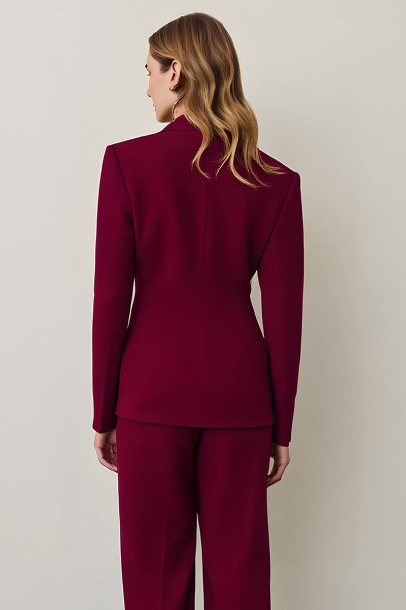Load image into Gallery viewer, Burgundy Satin Shawl Lapel 2 Piece Women Prom Suits with Ruffles