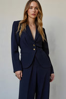 Load image into Gallery viewer, 2 Piece Navy Satin Single Breasted Long Sleeves Business Suits