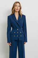 Load image into Gallery viewer, 2 Piece Dark Blue Satin Double Breasted Business Suits