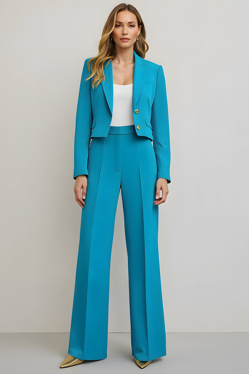 Blue 2 Piece Satin Peak Lapel Single Breasted Women Prom Suits