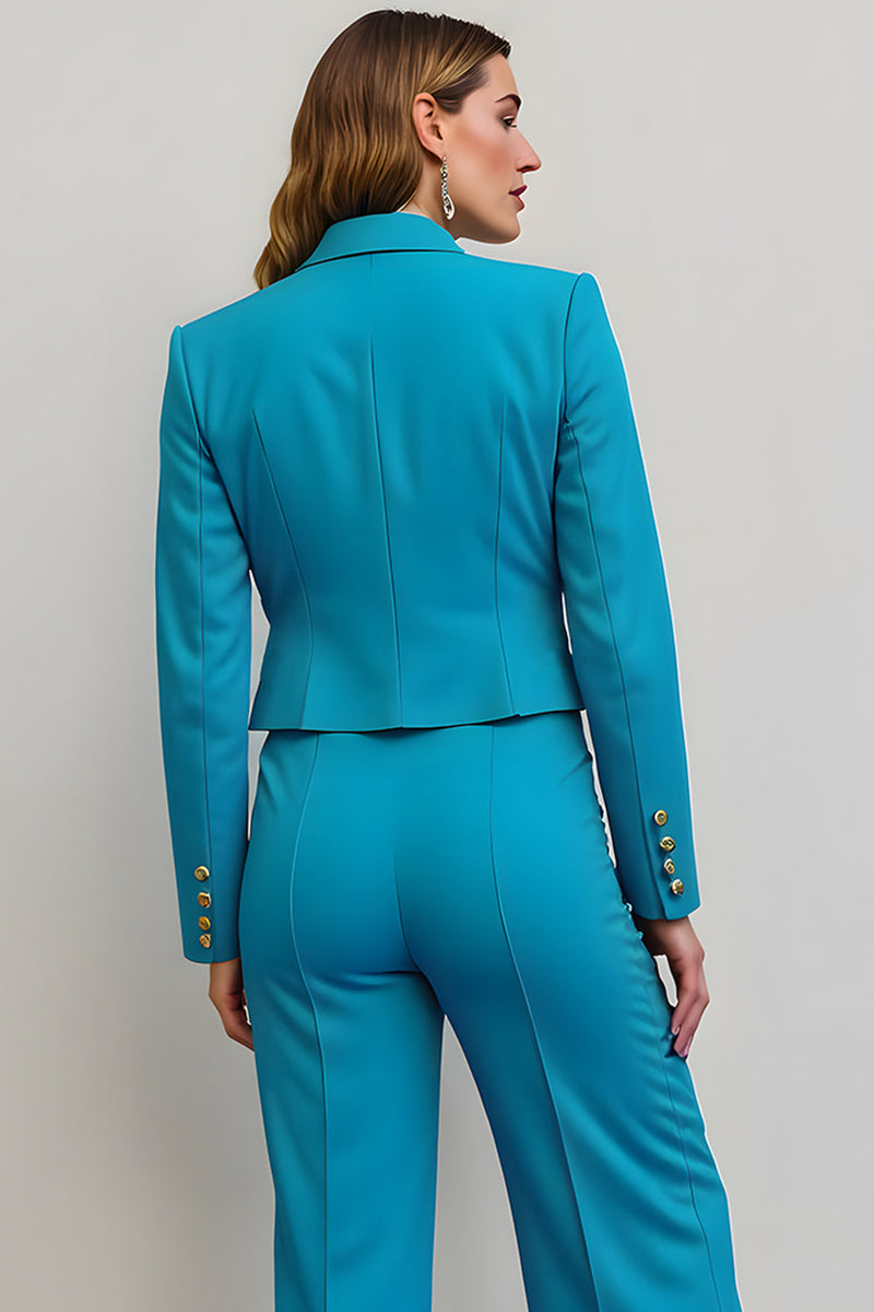 Load image into Gallery viewer, Blue 2 Piece Satin Peak Lapel Single Breasted Women Prom Suits