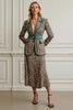 Load image into Gallery viewer, 2 Piece Coffee Leopard Satin Notched Lapel Midi Women Prom Suits