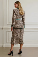 Load image into Gallery viewer, 2 Piece Coffee Leopard Satin Notched Lapel Midi Women Prom Suits