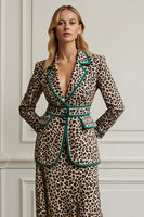 Load image into Gallery viewer, 2 Piece Coffee Leopard Satin Notched Lapel Midi Women Prom Suits