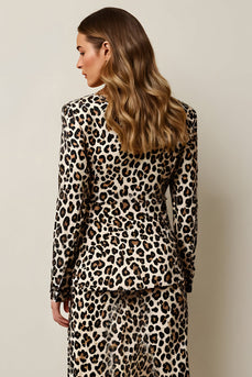 Coffee 2 Piece Pencil Satin Leopard Midi Women Prom Suits