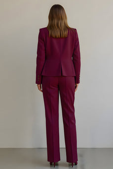 Burgundy 2 Piece Satin Ruffled Women Prom Suits with Pockets