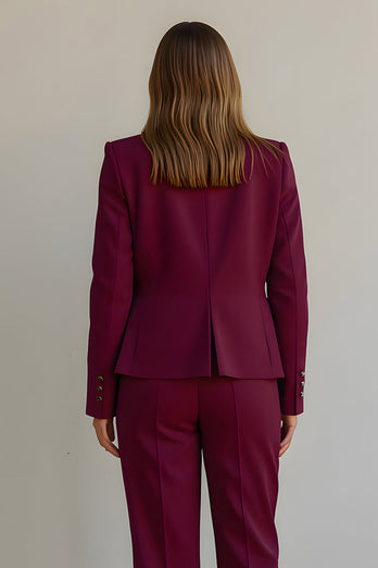 Burgundy 2 Piece Satin Ruffled Women Prom Suits with Pockets